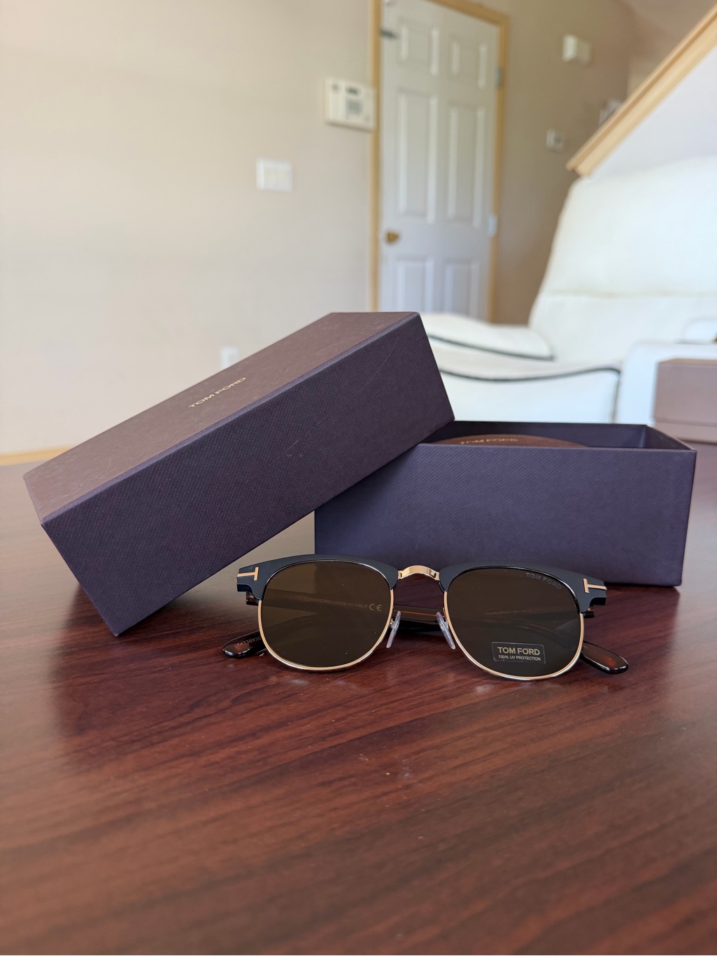 Tom Ford Black And Gold Clubmaster Sunglasses